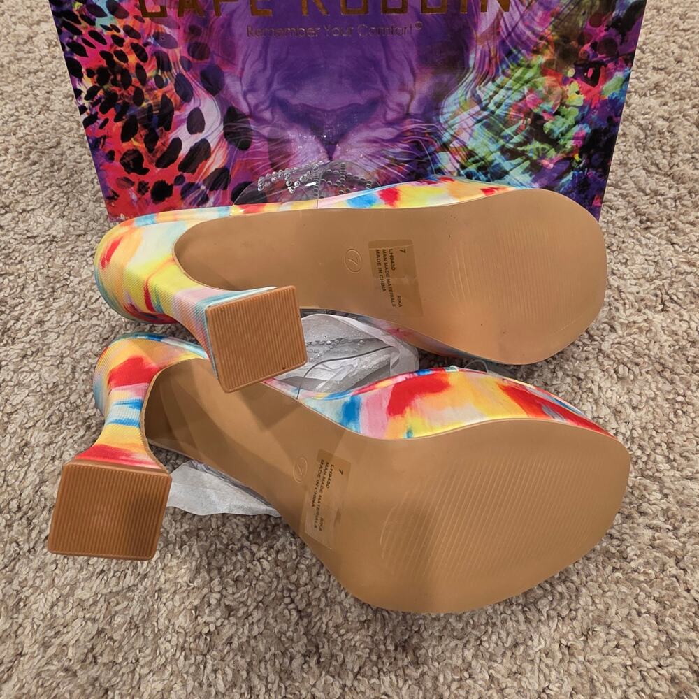 NIB Cape Robbin Rika clear rhinestone-accented straps platform flared heels sz 7 - Picture 7 of 8